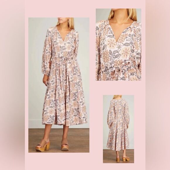 Hannah Artwear Light Pink Ambrosia Floral Print Gauze Midi Dress In Ivy - Picture 1 of 14